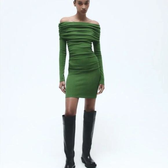 ZARA RUCHED OFF THE SHOULDER DRESS - Picture 2 of 6